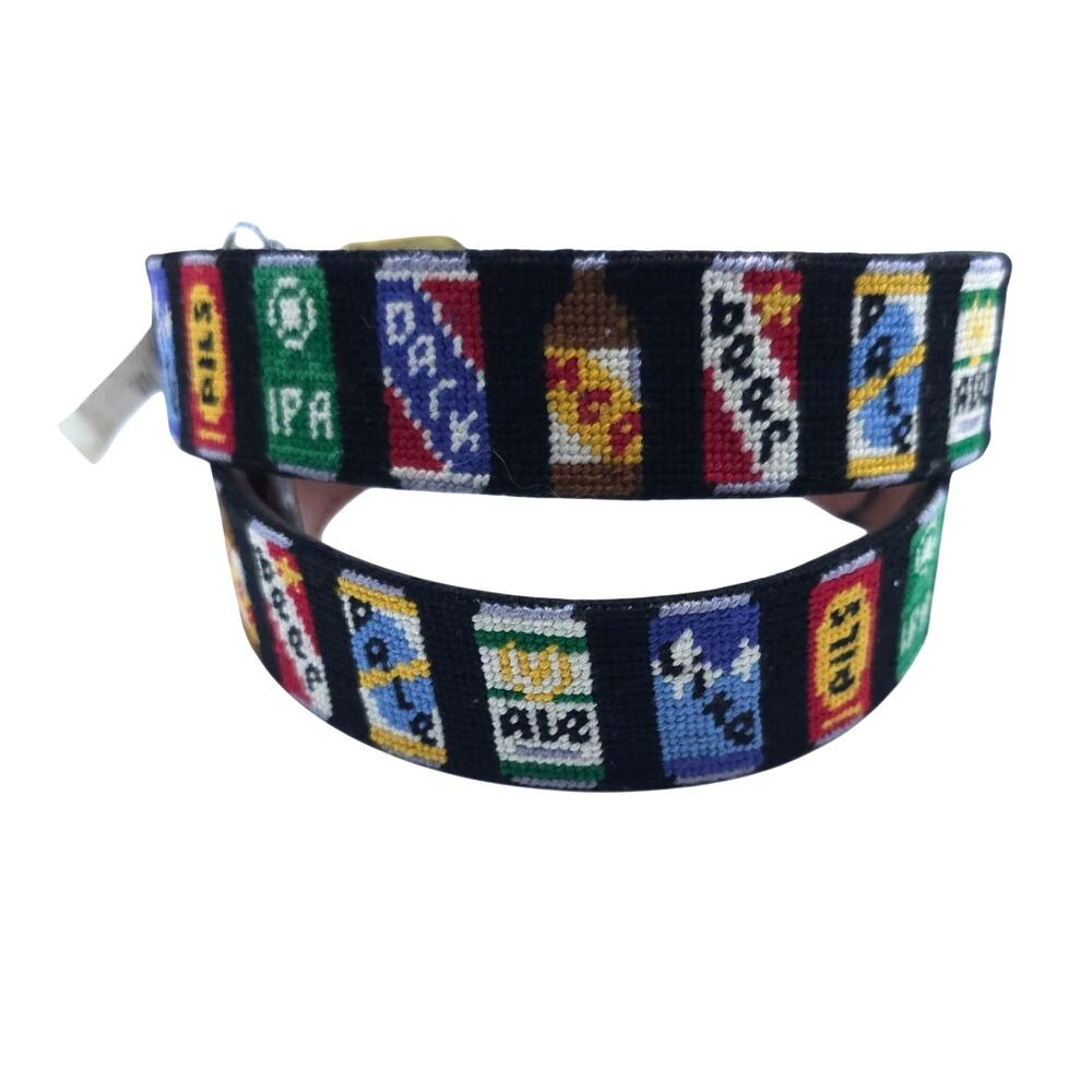 NEW Smathers & Branson Beer Cans Hand Stitched Needlepoint Belt Men Size 34